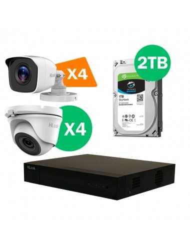 Kit Videoseguridad Alta Definicion Hilook Dvr 8ch+4ip + 4 Domos Metal 4mp + 4 Bullet Metal 4mp + Disco 2 Tb + Fuente/derivado