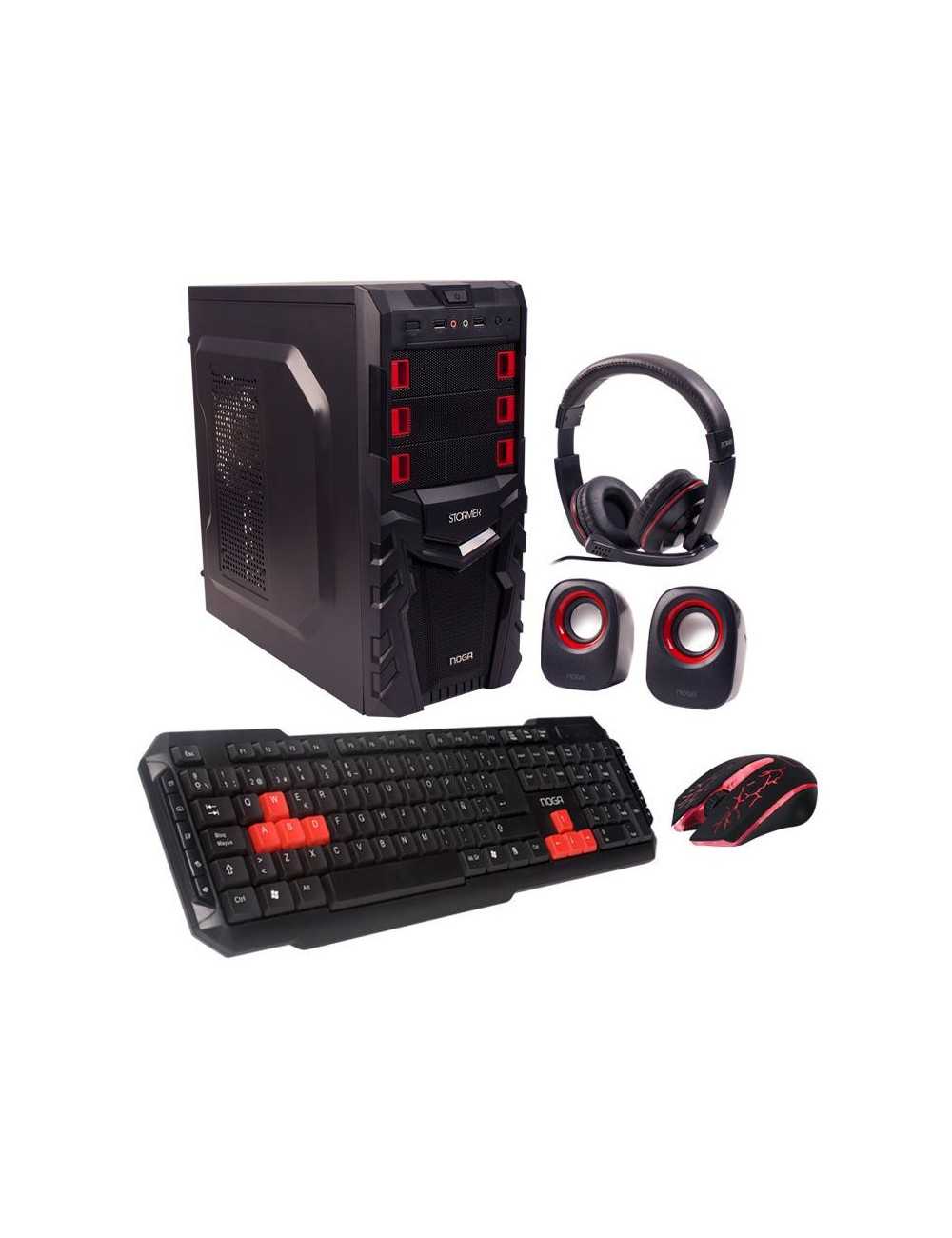 Noganet Ar-2 Combo Gaming 5 En 1 kit gabinete + Teclado + mouse + parlantes + auriculares gamer