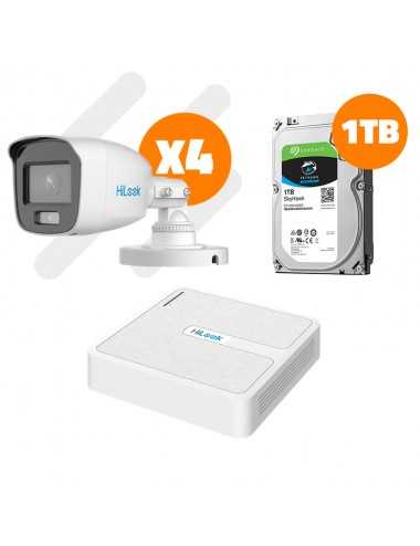 Kit Videoseguridad Hilook Colorvu Dia Y Noche Dvr 4ch + 4 Camaras 2mp Colorvu + Disco 1 Tb / Completo