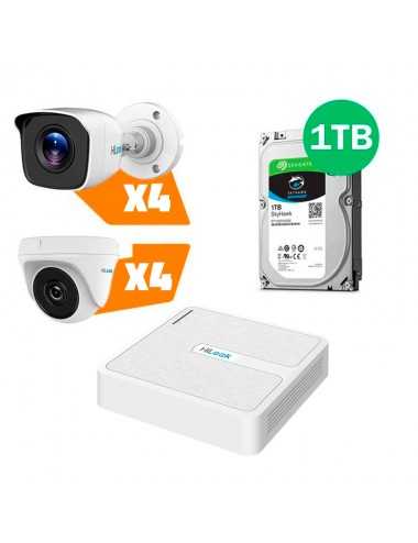 Kit Videoseguridad Hilook Dvr 8ch + 4 Bullet 1mp + 4 Domos 1mp + Disco 1 Tb / Completo