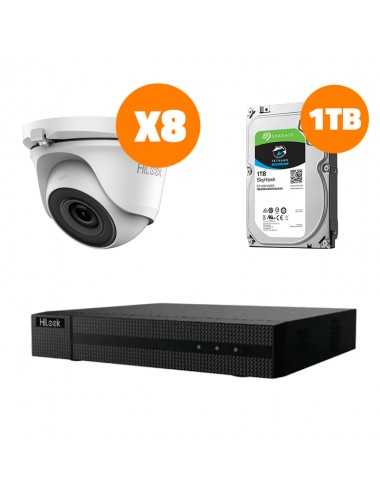 Kit Videoseguridad Resistente Hilook Dvr 8ch + 8 Domos Metal 1mp + Disco 1 Tb / Completo