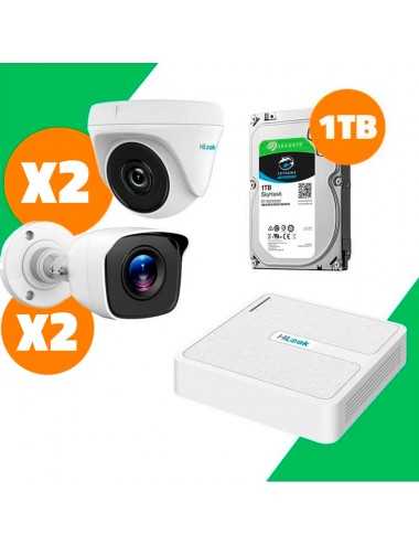 Kit Videoseguridad Hilook Dvr 4ch + 4 Camaras 1mp + Disco 1 Tb + Fuente/derivador + Balunes