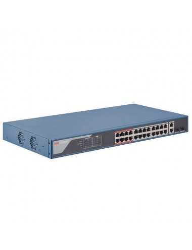 Switch 24 Puertos Hikvision Poe Ds-3e1326p-ei (b) 370w Smart 2 Rj45 2 Sfp