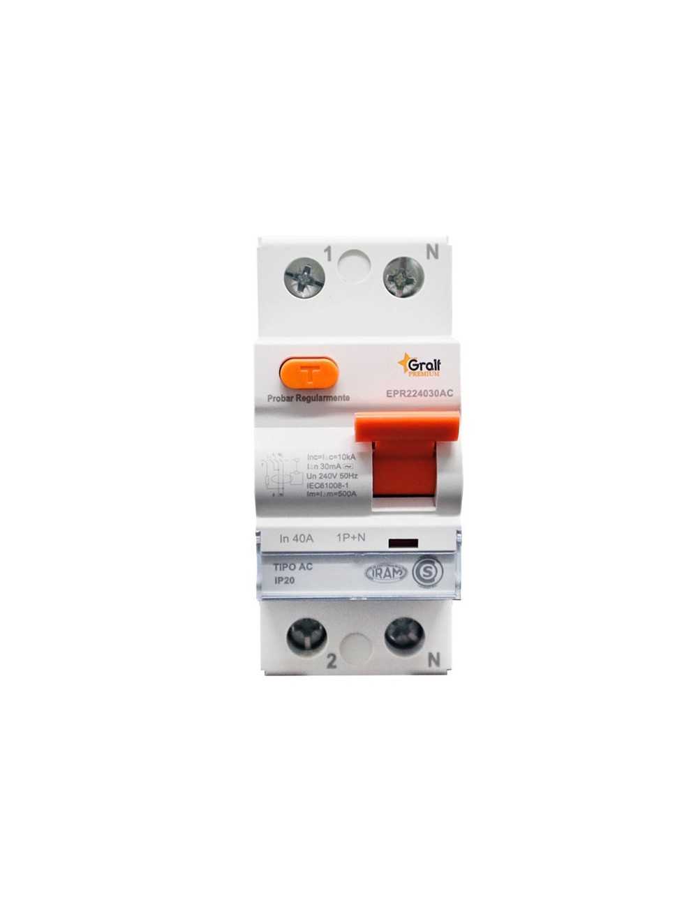 Disyuntor 40a Gralf Epr24030ac 1p+n 40a 30ma