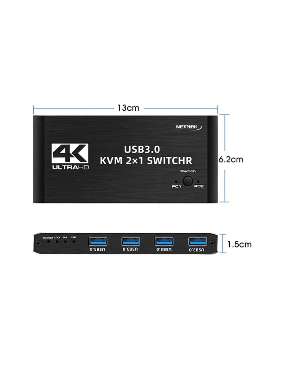 Switch Kvm Netmak 2 Puertos Usb 4k Nm-kvm2