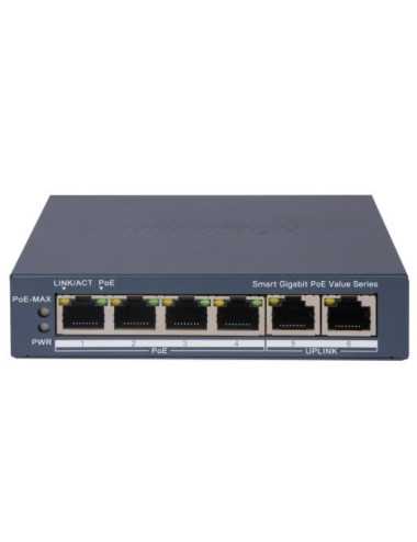 Switch 4 Puertos Hikvision Ds-3e1506p-ei/m Poe Admin +2 Rj45 45w Giga (pc)