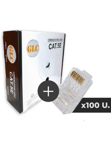 Combo Cable Utp Categoria 5e Glc Exterior 100m Ce-1105 + Plug Rj45 Glc Utp Cat6 Nt-2001-rj45c6 100 Unidades