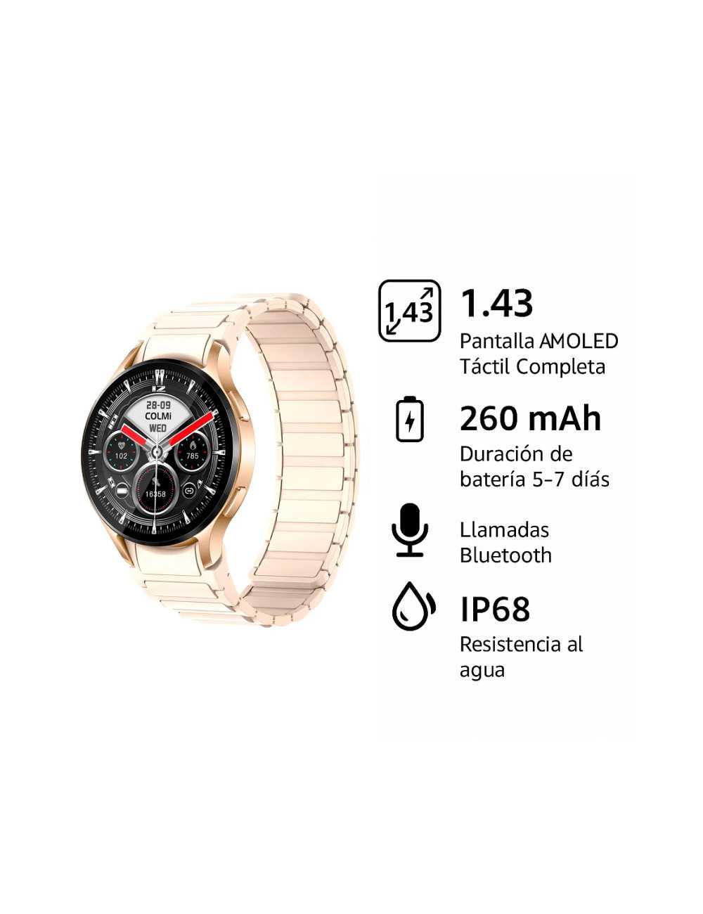Smartwatch Colmi I28 Ultra Model Gold Beige Silicona Magnetico