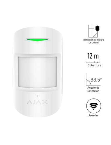 Detector De Movimiento Y Rotura De Cristales Ajax Combiprotectw Blanco